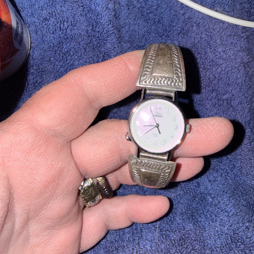 Indigo Silver Watch With Intricate Band